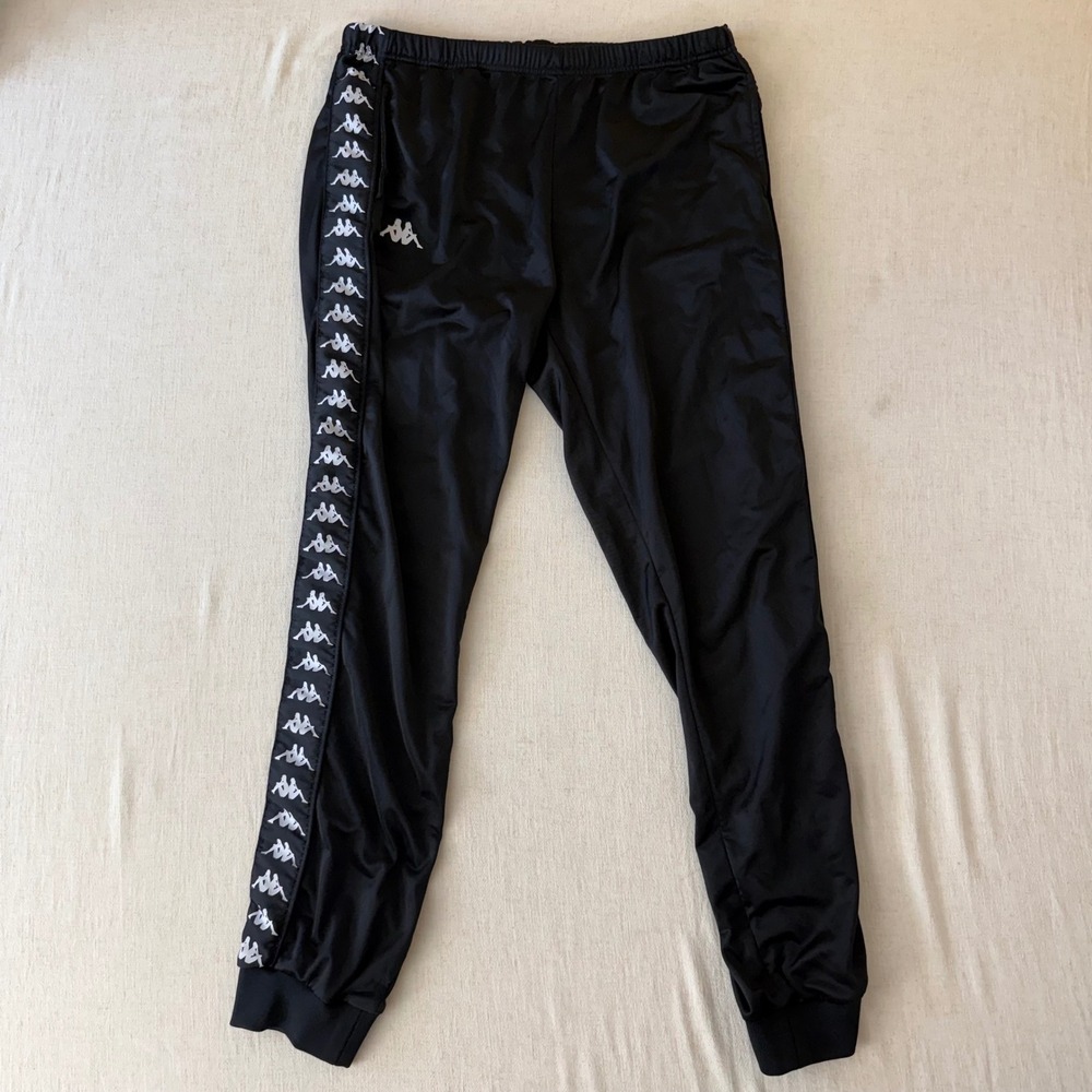 Kappa Banda Track Pants Mens XL Black Logo Tape Joggers Streetwear Sportswear